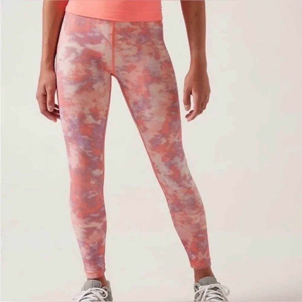 Athleta Girl HIGH RISE PRINTED CHIT CHAT TIGHT NEW NWT Large/12 Pink Tie Dye